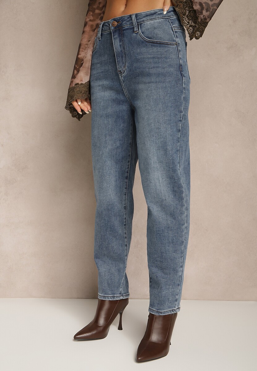 Niebieskie Casualowe Jeansy Mom Fit High Waist Nellanea