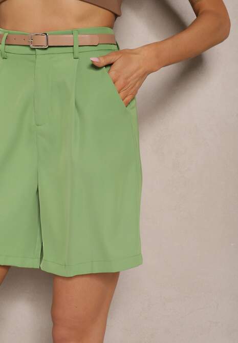 Zielone Szorty z Wiskozą w Eleganckim Stylu z Paskiem Relemira