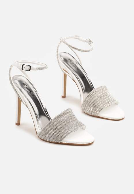 Białe Sandały na Szpilce z Cyrkoniową Cholewką Ulaliana