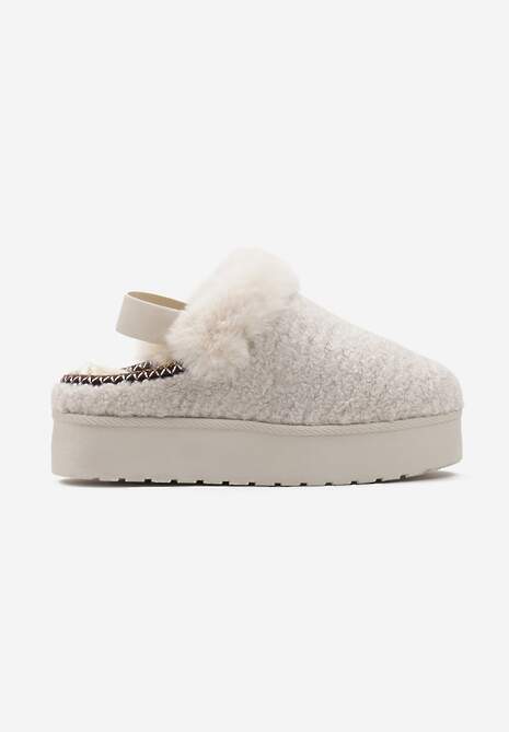 Beżowe Futerkowe Śniegowce na Grubej Podeszwie z Gumką na Pięcie Sosena