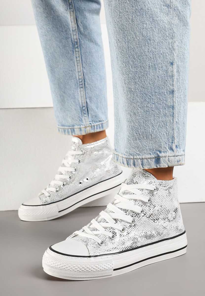 Srebrne Trampki z Wysoką Tłoczoną Cholewką Willevia