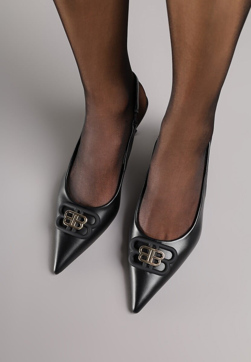 Czarne Czółenka Sandały Vices na Kaczuszce Typu Slingback Ozdobione Metaliczną Aplikacją Lilarunea