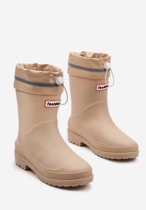 Beżowe Kalosze Hunterki Wykończone Odblaskiem i Ściągaczem Vimariay