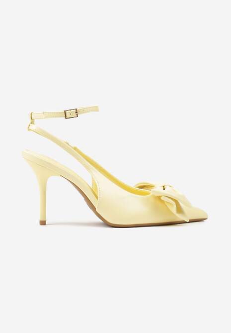 Żółte Sandały Vices na Szpilce Slingback Ozdobione Kokardą Tilvanea