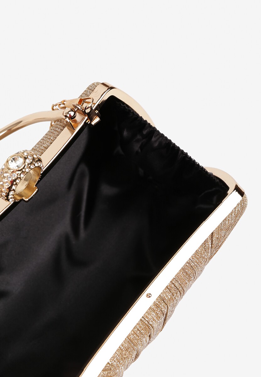 Złota Torebka Kopertówka Ozdobiona Marszczeniem i Metaliczną Nicią Fesalirea