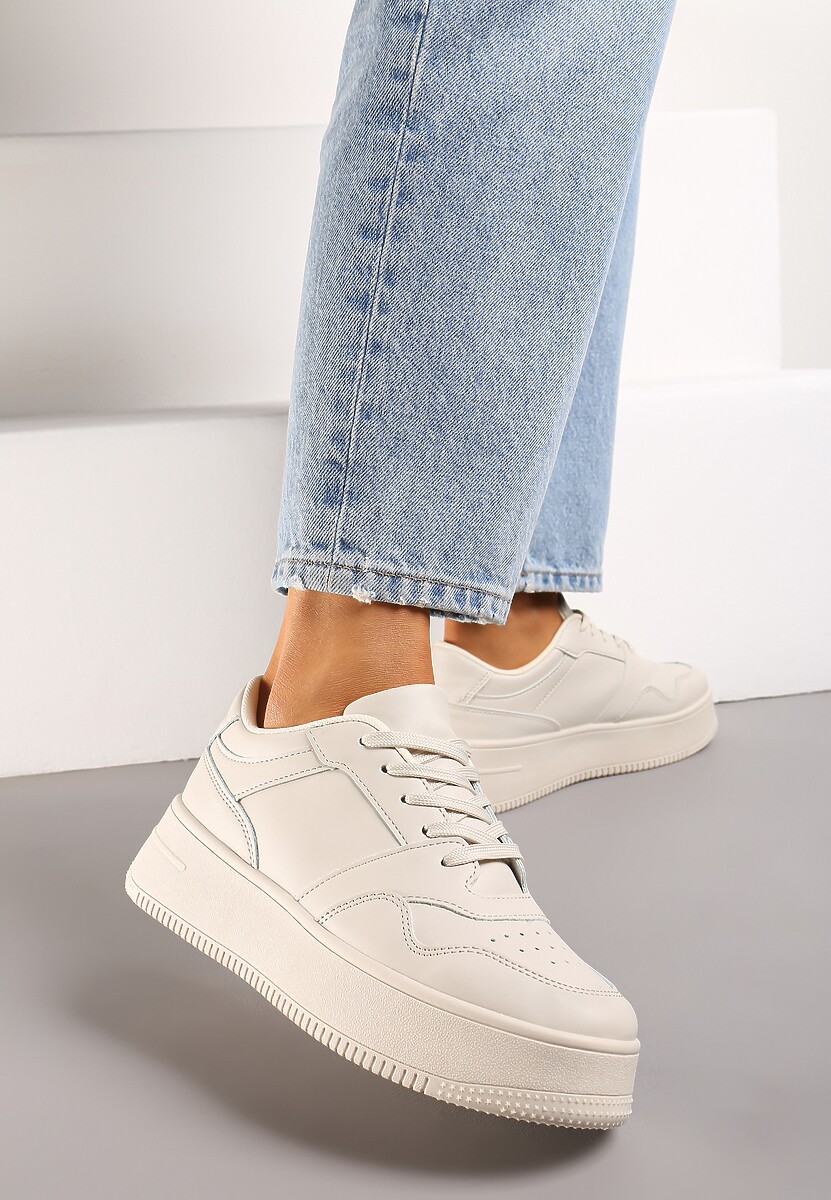 Beżowe Sneakersy z Cholewką przed Kostkę na Platformie Liciana