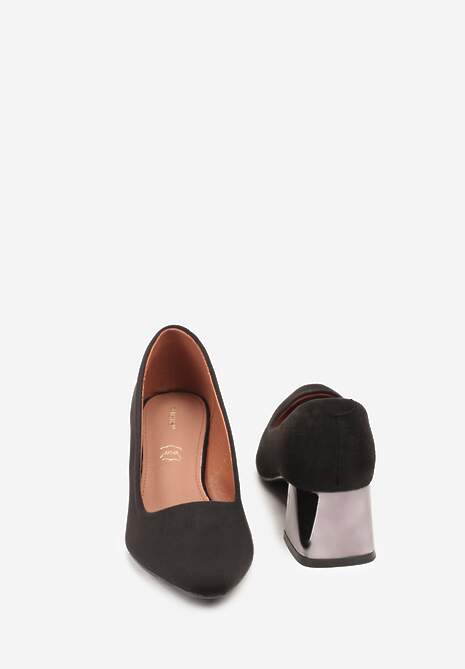 Czarne Czółenka Vices na Metalicznym Obcasie ze Skórzaną Wkładką Sivine