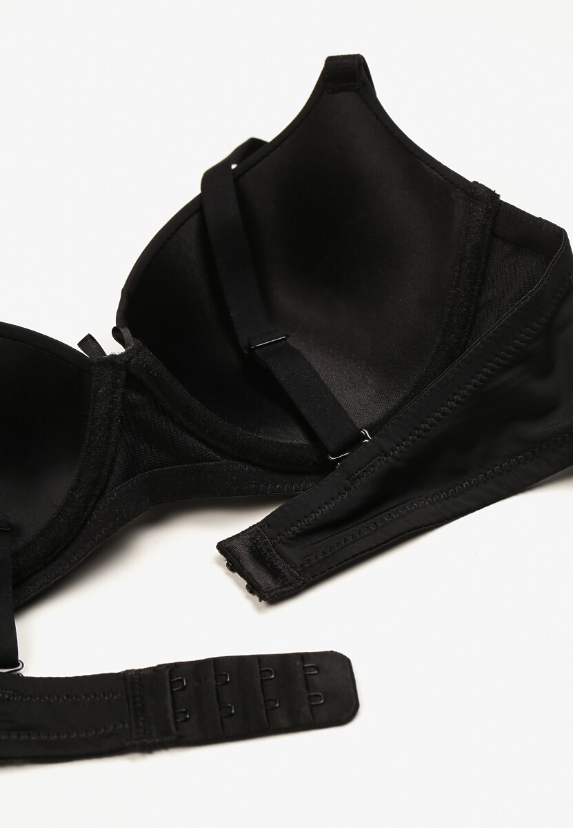 Czarny Biustonosz Miseczka B Push-Up na Regulowanych Ramiączkach Ozdobiony Aplikacją Alerisia