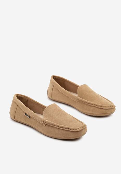 Ciemnobeżowe Mokasyny z Ekozamszu Zdobione Przeszyciami Zeanise