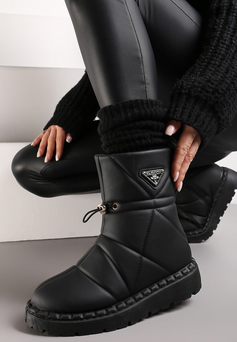 Czarne Śniegowce za Kostkę na Platformie ze Ściągaczem Rindali