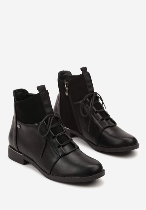 Czarne Botki Vices ze Sznurowaną Cholewką i Elastycznymi Panelami Flilera