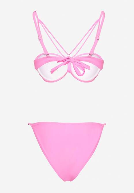 Jasnoróżowe Bikini Majtki Typu Figi i Biustonosz z Ozdobnymi Paskami Fadelinna