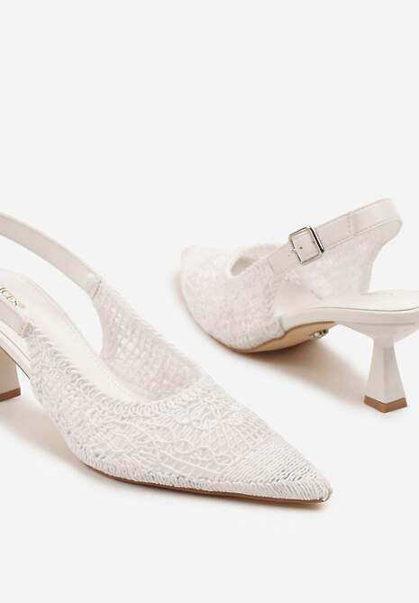 Białe Haftowane Sandały Vices na Szpilce Typu Slingback Atesia
