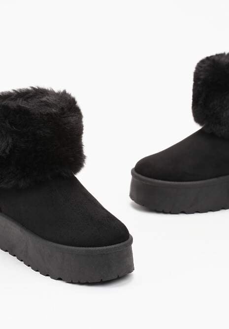 Czarne Śniegowce na Platformie z Ozdobnym Futerkiem Tiran