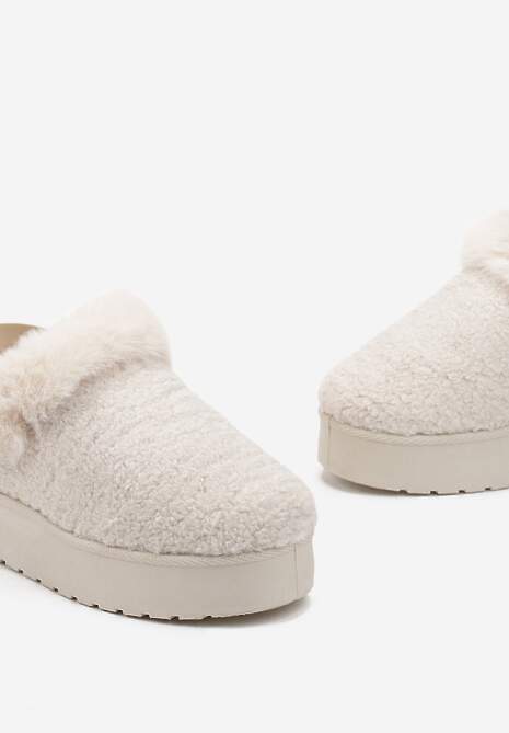 Beżowe Futerkowe Śniegowce na Grubej Podeszwie z Gumką na Pięcie Sosena