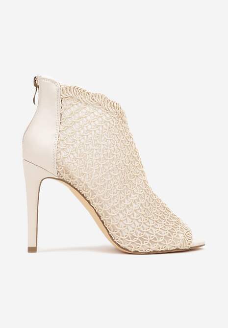 Jasnobeżowe Eleganckie Ażurowe Sandały Vices na Szpilce Nelithin