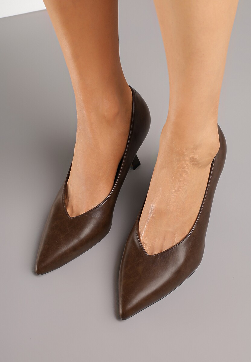 Brązowe Czółenka Vices na Kaczuszce z Wkładką ze Skóry Naturalnej Zaisse