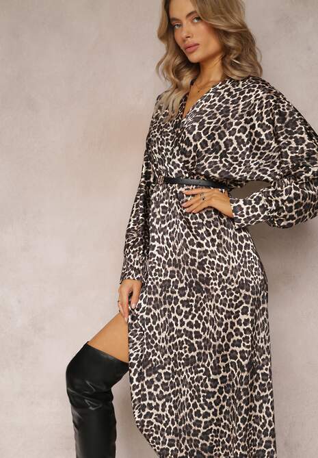 Czarno-Beżowa Sukienka Rozkloszowana z Gumką w Pasie Philida