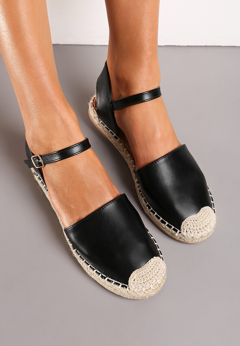 Srebrne Espadryle na Płaskiej Plecionej Podeszwie i Zakrytym Noskiem Clamirond