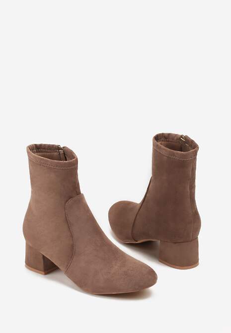 Brązowe Botki Vices na Słupku Ozdobione Przeszyciem Ariske