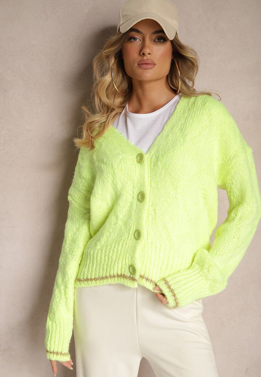 Zielony Kardigan Przeszyty Metaliczną Nicią Vorttisa