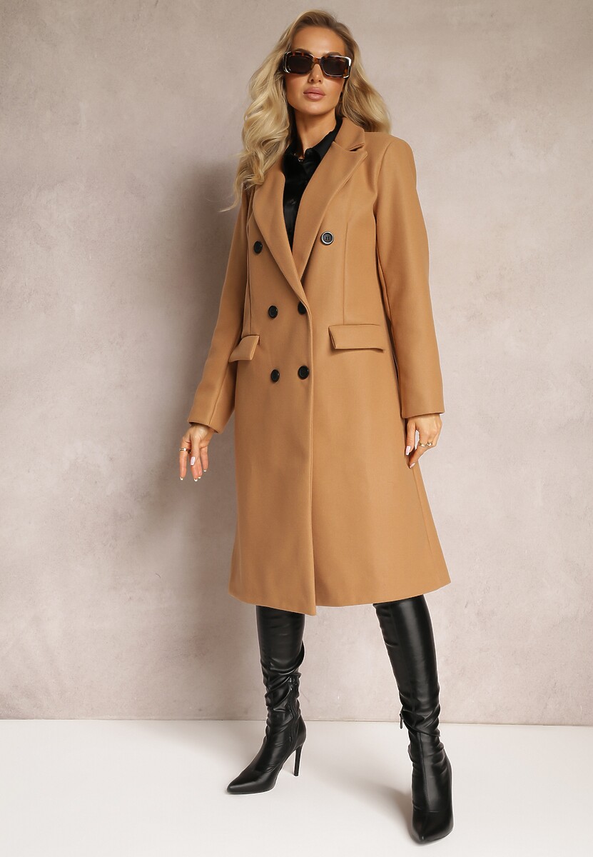 Beżowy Płaszcz Dwurzędowy Aminirn