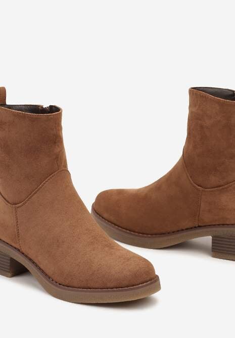 Brązowe Botki na Słupku z Lekkim Ociepleniem Arreina