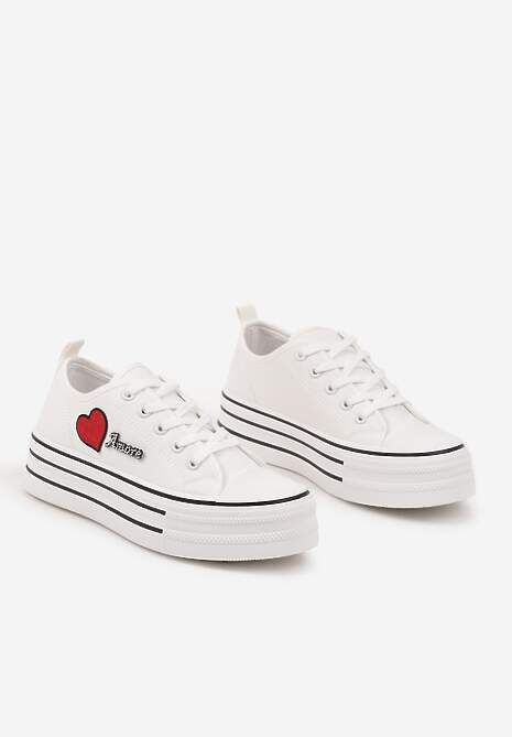 Białe Trampki na Grubej Podeszwie z Aplikacją i Napisem Eheria