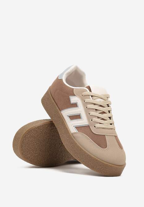 Brązowo-Beżowe Sneakersy Ozdobione Geometrycznym Motywem Lanelise
