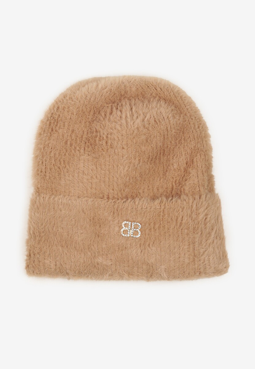 Beżowa Czapka Beanie z Wiskozą Wełną i Naszywką Zolirra