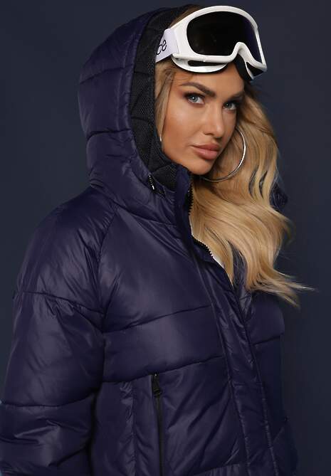 Granatowa Kurtka Pikowana Długa Pelo