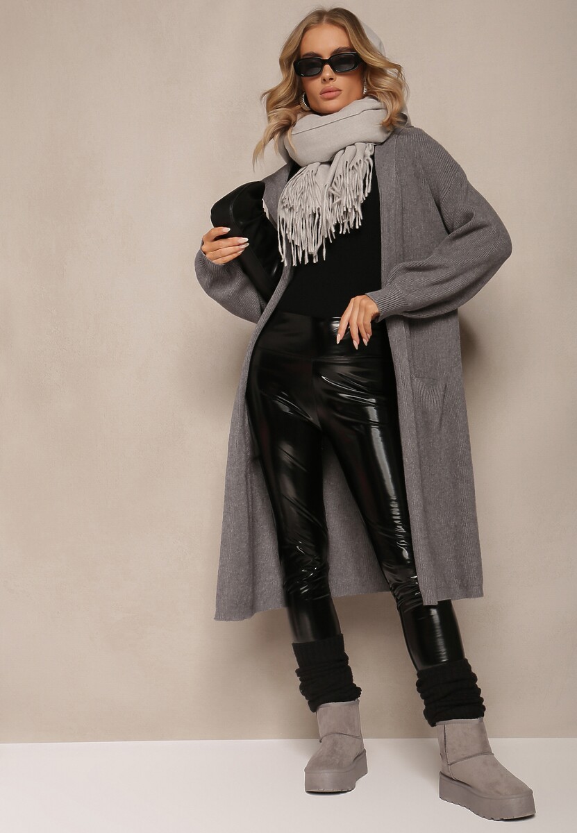 Beżowy Jednolity Kardigan z Długim Rękawem Niezapinany z Kapturem Colise