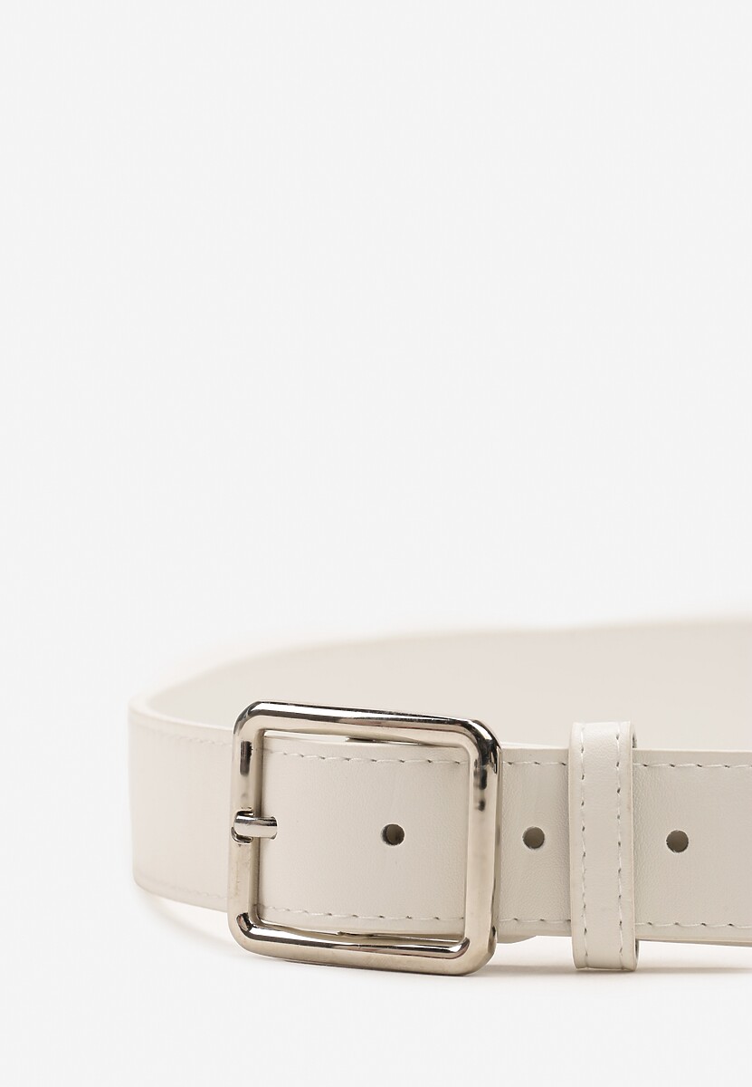 Biały Klasyczny Pasek z Geometryczną Klamrą Mevinala