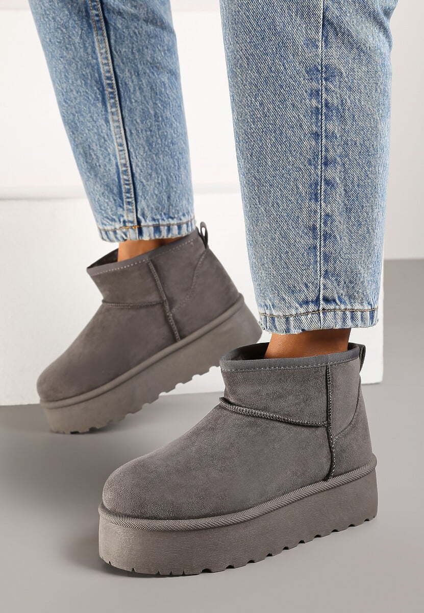 Szare Krótkie Śniegowce na Grubej Podeszwie Aranwen