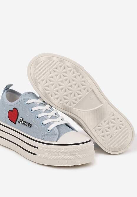 Niebieskie Trampki na Grubej Podeszwie z Aplikacją i Napisem Eheria