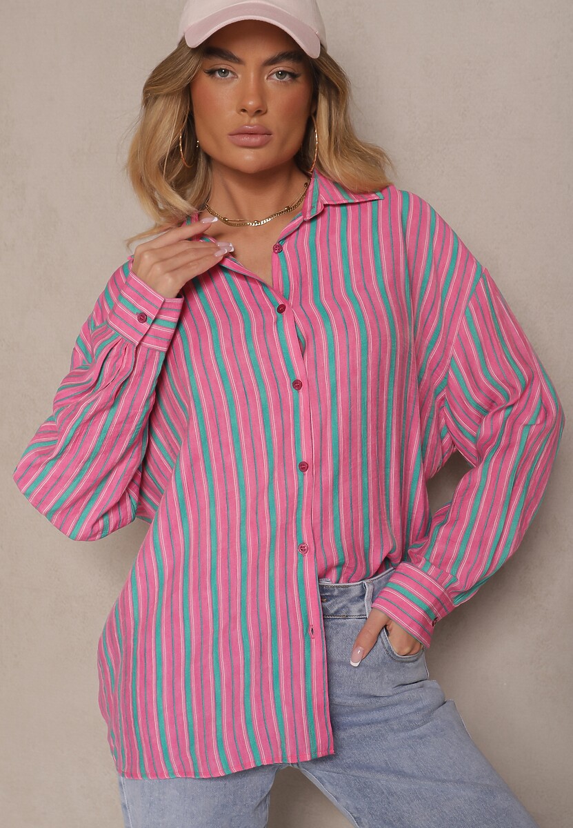 Fuksjowa Koszula z Wiskozą w Paski Liasolene