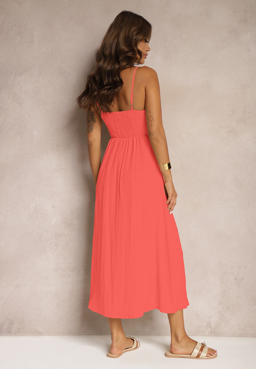 Czerwona Taliowana Sukienka na Guziki na Ramiączkach z Regulacją Quafea