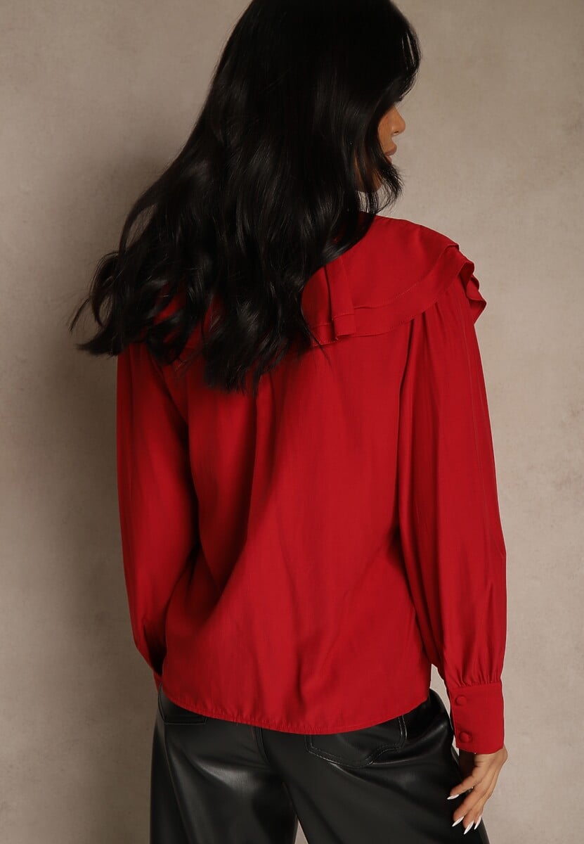 Czerwona Koszula Vices z Dekoltem z Falbanami i Bufiastymi Rękawami Zoiruna