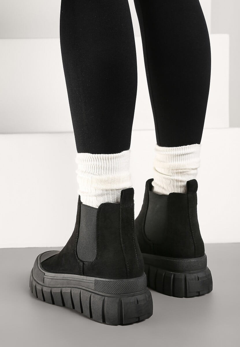 Czarne Botki Sztylety za Kostkę na Platformie Divita