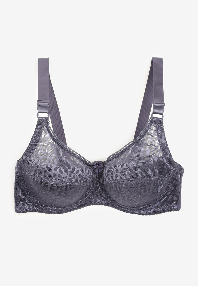 Niebieski  Koronkowy Biustonosz z Regulowanymi Ramiączkami i Usztywnionymi Miseczkami Vikiitole