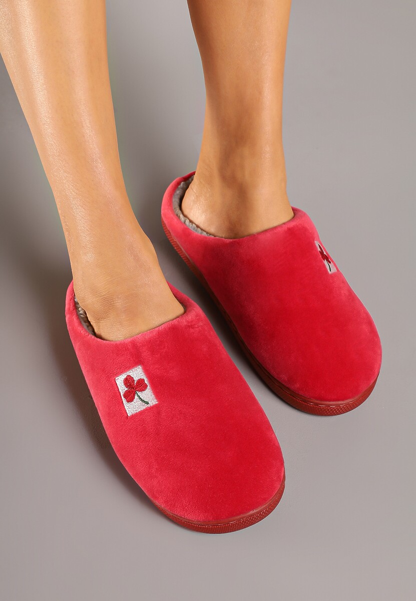 Bordowe Kapcie Vices z Weluru na Płaskiej Podeszwie Cellia