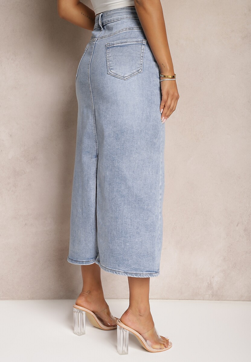 Jasnoniebieska Jeansowa Spódnica High Waist z Nitami Przy Kieszeniach Nellajoy