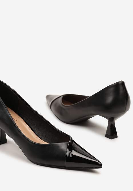 Czarne Czółenka Kaczuszki w Klasycznym Stylu z Lakierowanym Wykończeniem Mireria