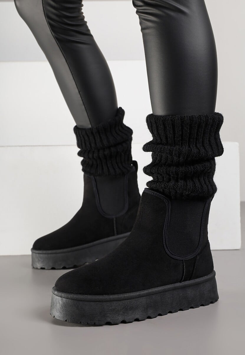 Czarne Śniegowce na Platformie Typu Sztyblety Ahelina