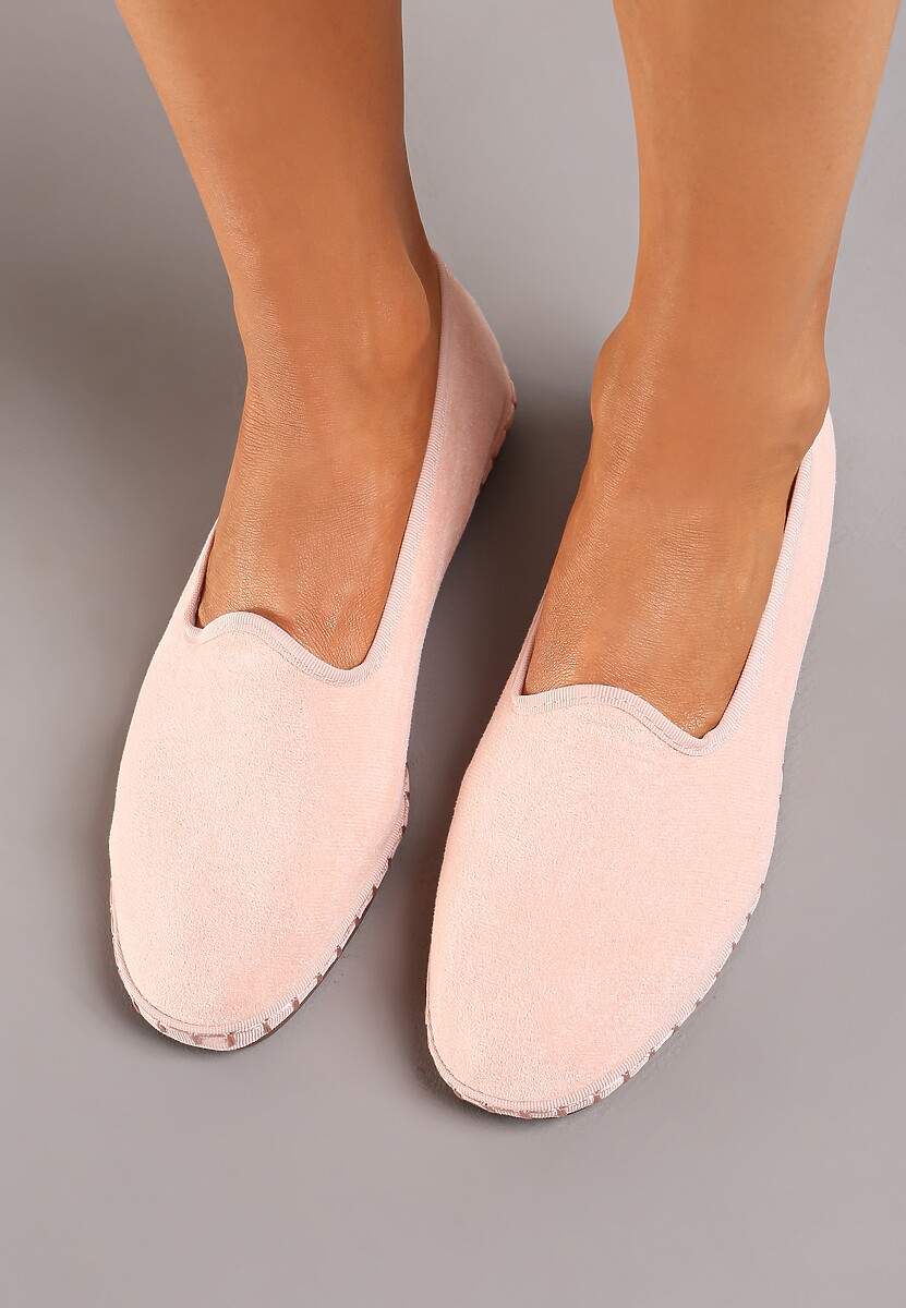 Jasnoróżowe Płaskie Balerinki z Okrągłym Noskiem z Ekozamszu Klenori