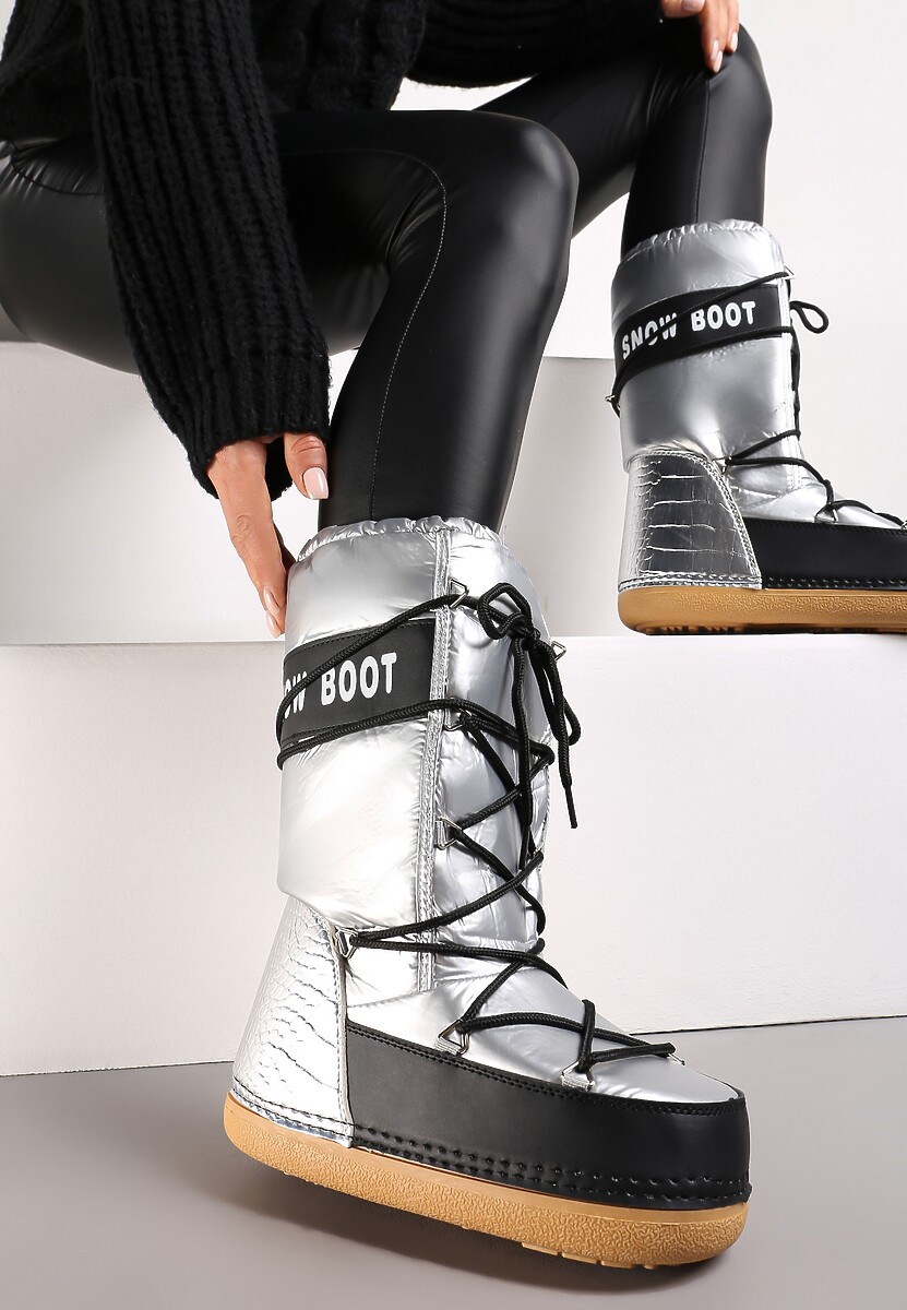 Szampańskie Wsuwane Śniegowce na Platformie z Wiązaniem i Ozdobną Taśmą Gorgona