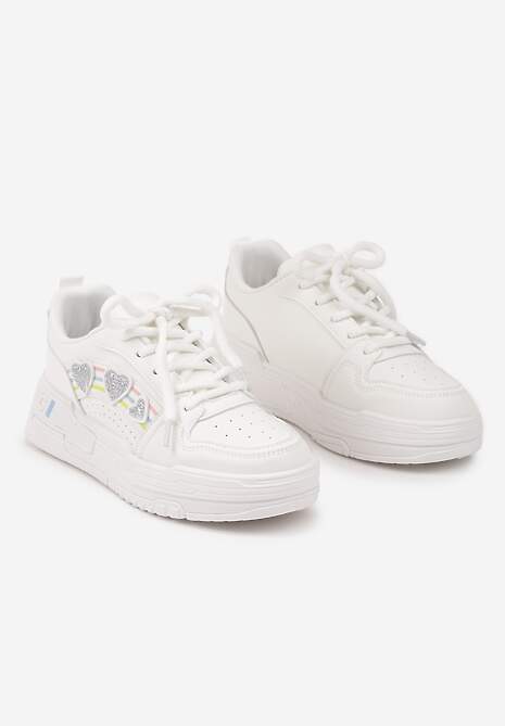 Białe Sneakersy z Błyszczącymi Serduszkami Iriene