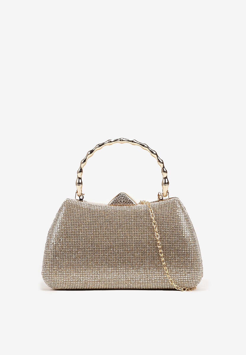 Szampańska Torebka Kopertówka na Ramię i do Ręki z Ozdobną Rączką i Cyrkoniami Latanella