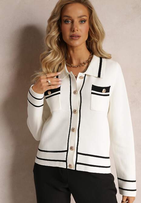 Biały Zapinany Kardigan z Wiskozy Muminah