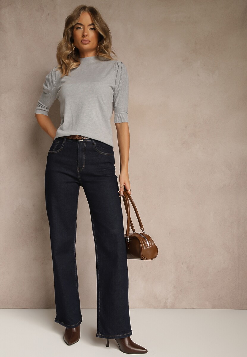 Szary Półgolf Ozdobiony Ażurowymi Wstawkami Unisena